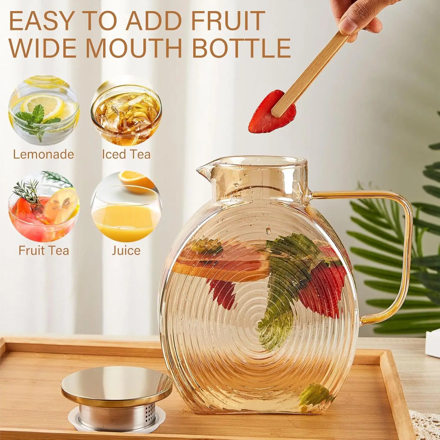 Snail Glass Pitcher 2.5L 84oz Large Iced Tea Pitcher with Handle Lids for Fridge Door Water Jug Sun Tea Bottles Cold Water Cups Oasis Select