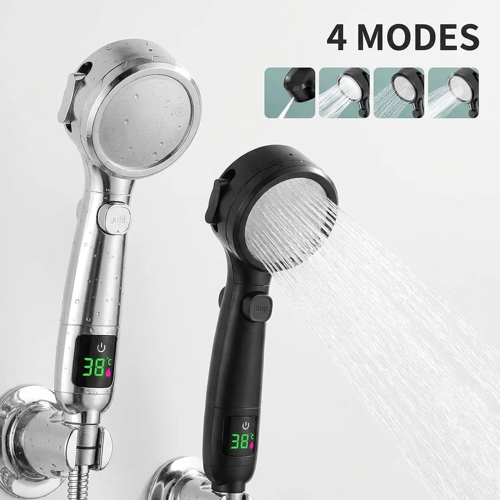Handheld High-Pressure Bathroom Shower Head, Water-Saving Design with 4-Speed Modes & LED Digital Temperature Display Oasis Select