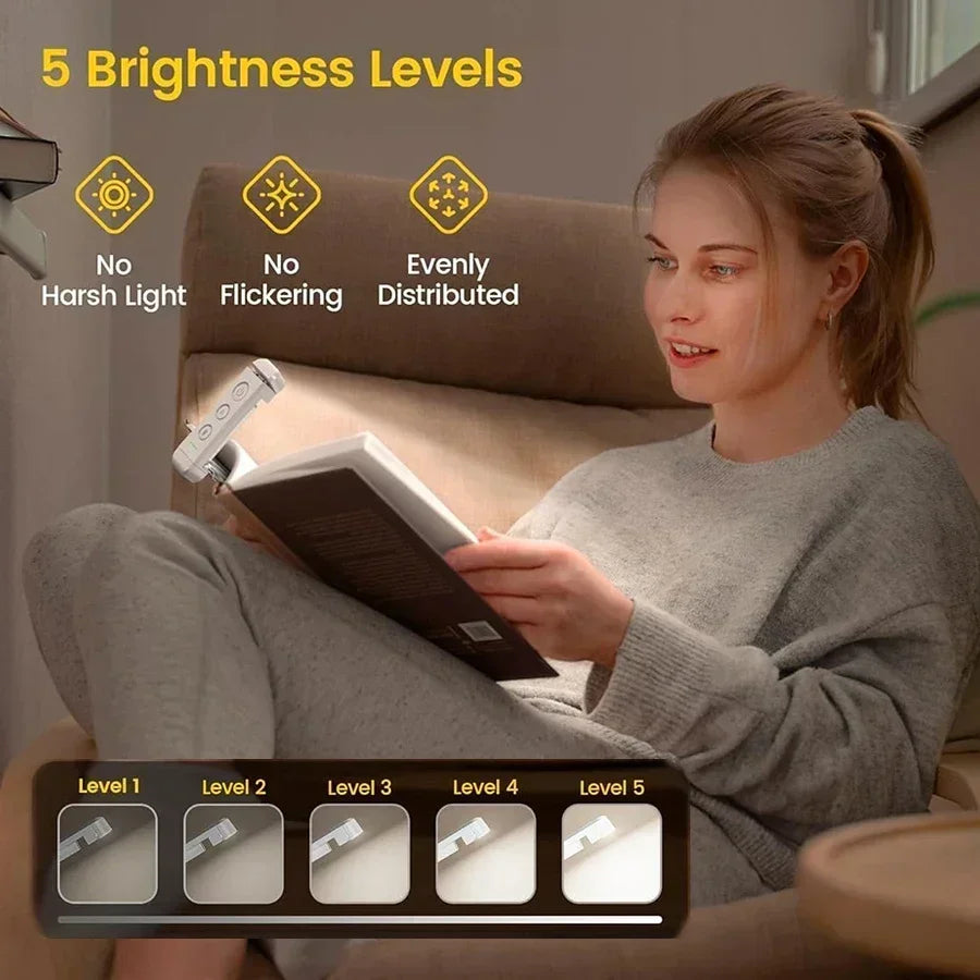 USB Rechargeable Reading Light Portable Clip-on LED Bookmark Lamp 3 Colors 5-Level Brightness Mini Book Light for Book Lovers Oasis Select