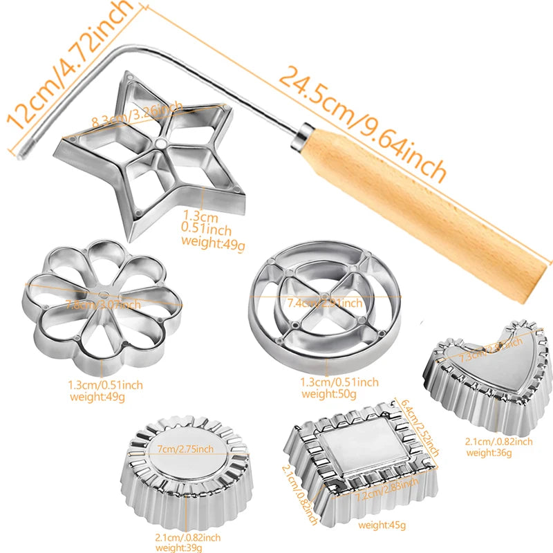 Cast Rosette Iron Mold Set 2/4/7Pcs Bunuelos Mold With Handle Timbale Pastry Tools Achappam Cookie Maker Oasis Select