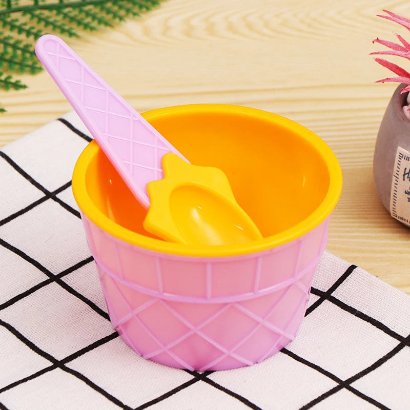 1Set New Kids Ice Cream Bowl Spoon Set Durable Children Gifts Lovely Dessert Bowl DIY Ice Cream Tools icecream bowl+spoon Oasis Select style O
