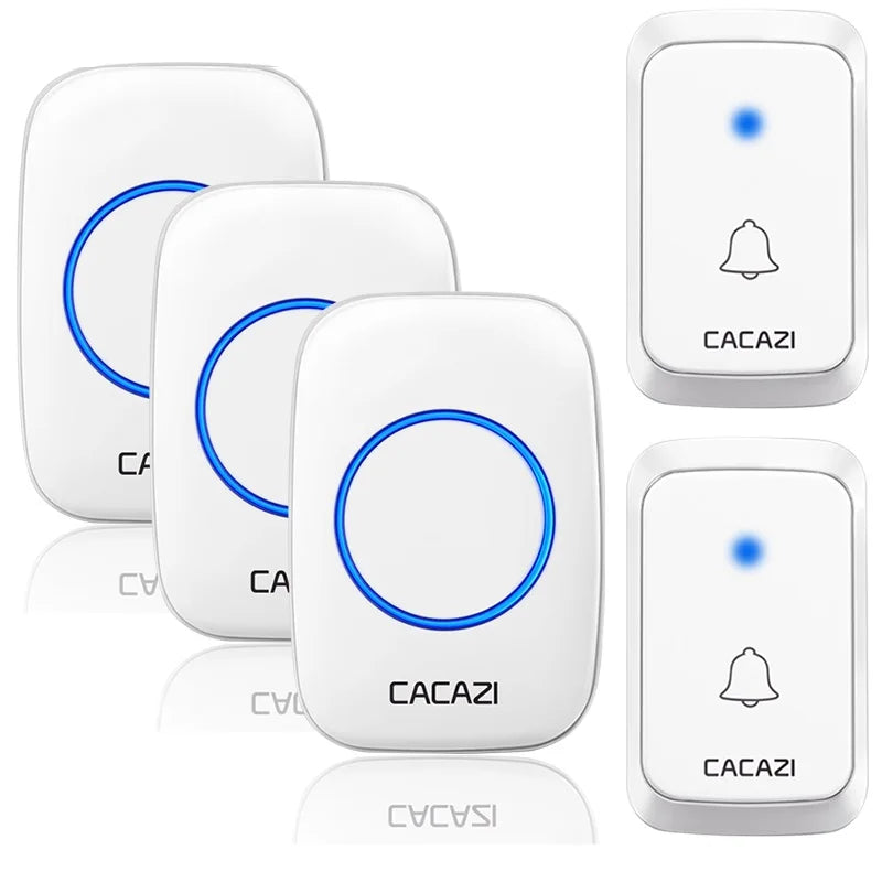 CACAZI A06 DC battery-operated Wireless Waterproof Doorbell 300M Remote 36 chimes Cordless Home Cordless Call Bell Oasis Select White2x3