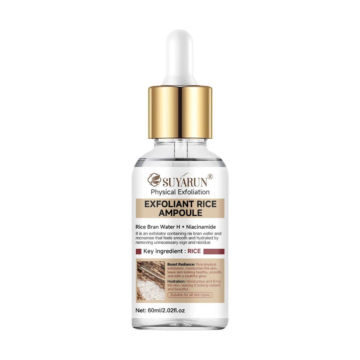 SUYARUN Rice Exfoliating Essence - Brightening Hydrating Gel, Gentle Peel Treatment with Rice Extract for All Skin Types. Oasis Select 60ml