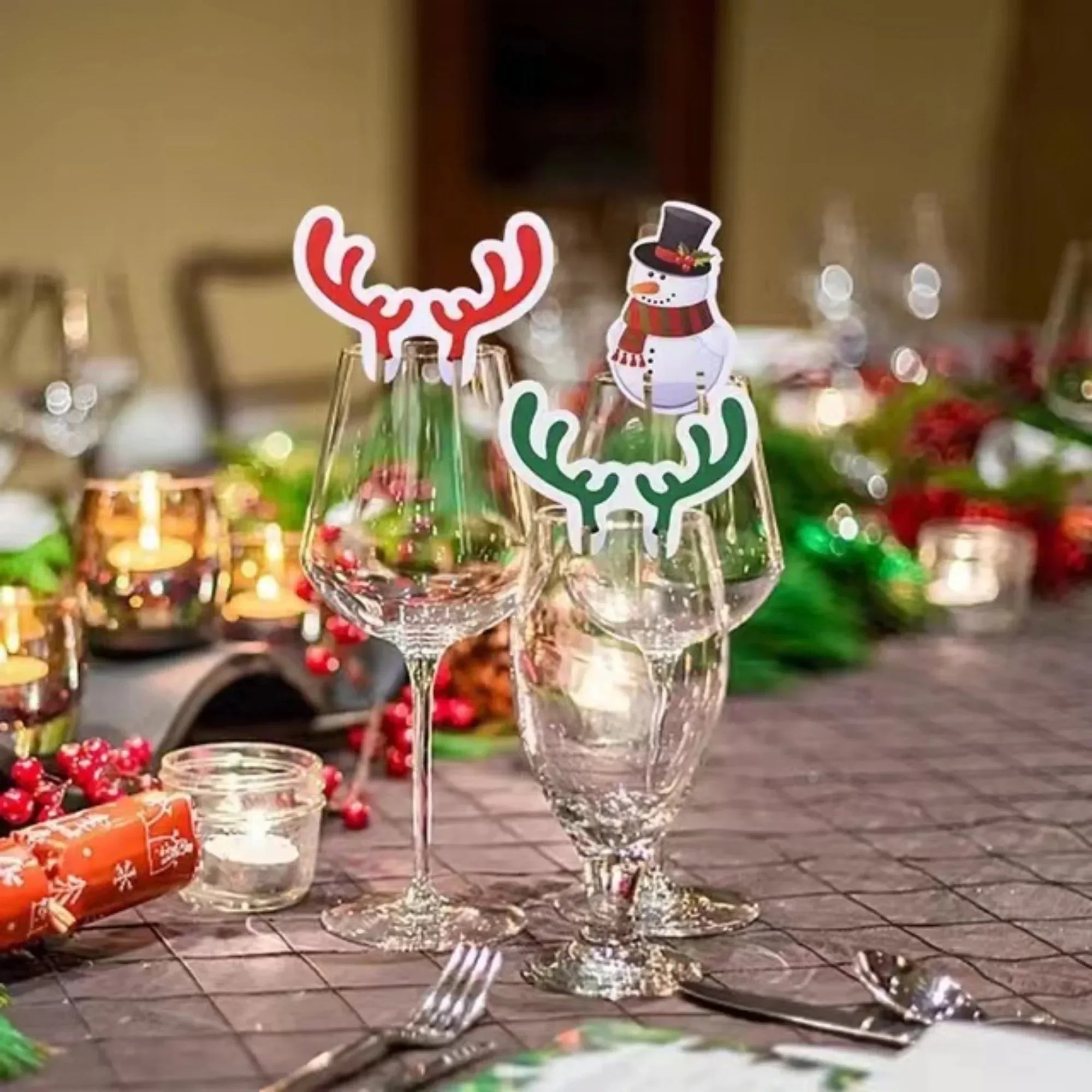 10PCS/set Christmas Cup Card Xmas Party Santa Hat Wine Glass Decoration Home Table Place Decorations Christmas Party Supplies Oasis Select