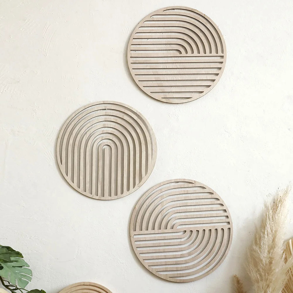 Carved Wood Hollowed-out Solid Wood Decals European Wooden Background Wall Decorative Home Art Pendant Aesthetic Room Decor Oasis Select 3pcs-set