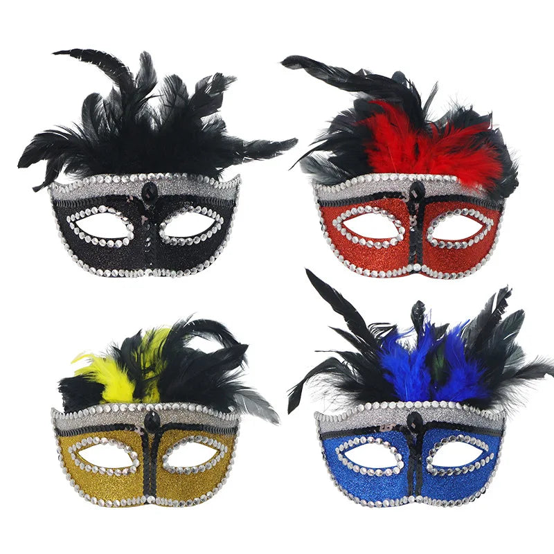 Halloween Phoenix Tail Feather Mask Rhinestones Glitter Half Face Masks Sexy Masquerade Ball Eye-Mask Cosplay Costume Party Deco Oasis Select