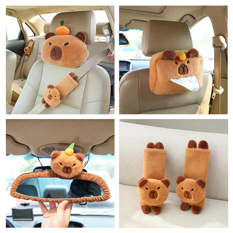 Car Headrest Neck Pillow Capybara Plush Shoulder Protection Cute Tissue Box Kawaii Car Decoration Of Car Supplies Plushie Gift Oasis Select