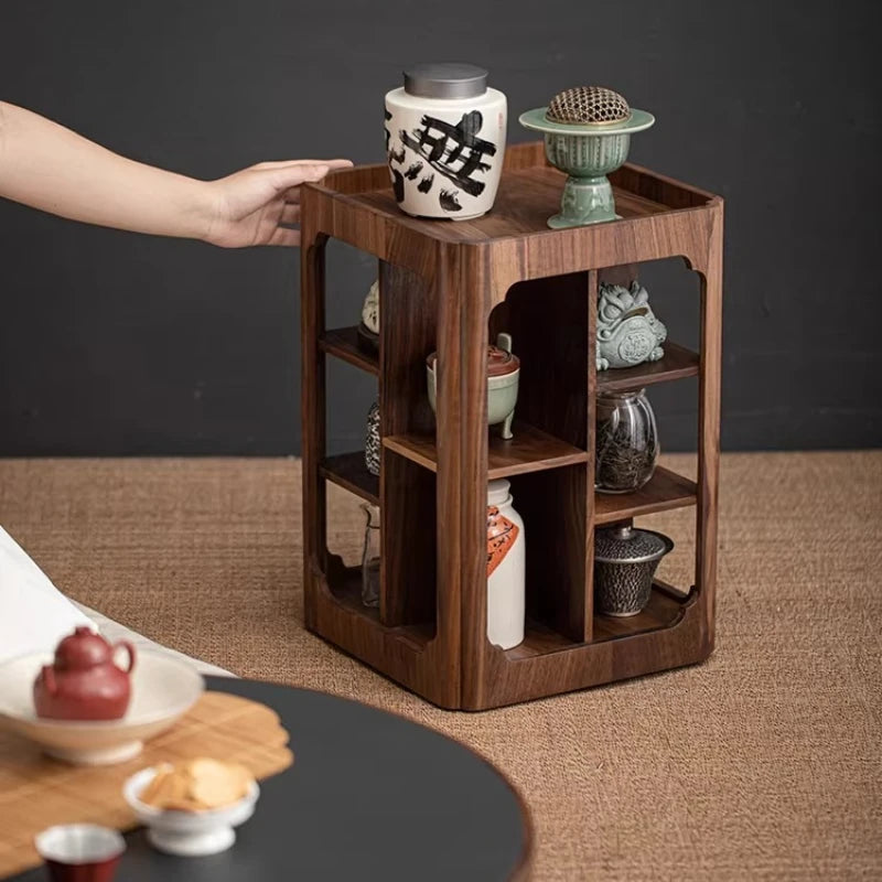 Walnut Storage Rack Tea Storage Cabinet Living Room Small Antique Rack Chinese Rotating Tea Set Display Cabinet Oasis Select