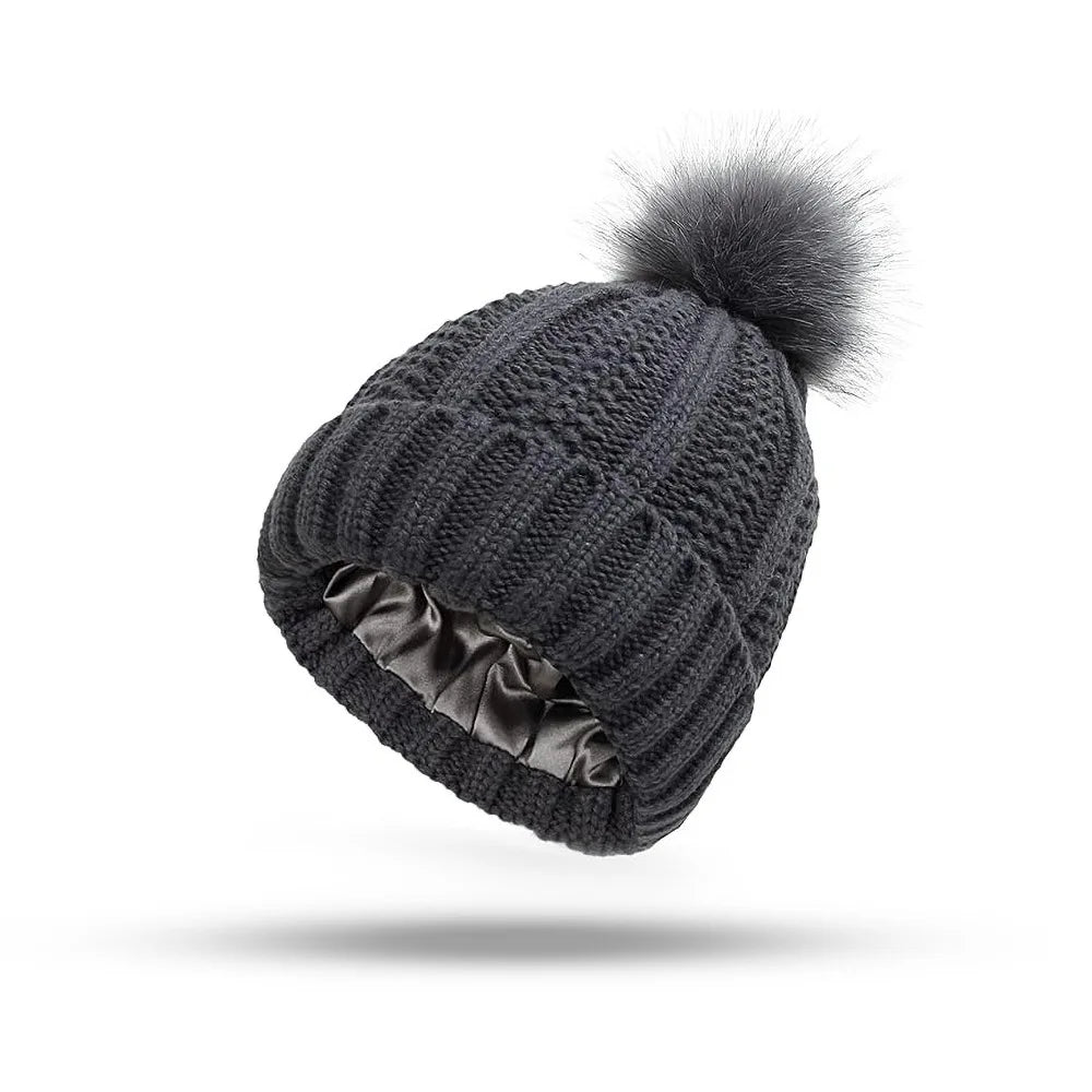 Flower needle woolen ball cap, warm double-layer lined hair care cap, woolen cap, women's knitted cap, pineapple cap Oasis Select GRAY
