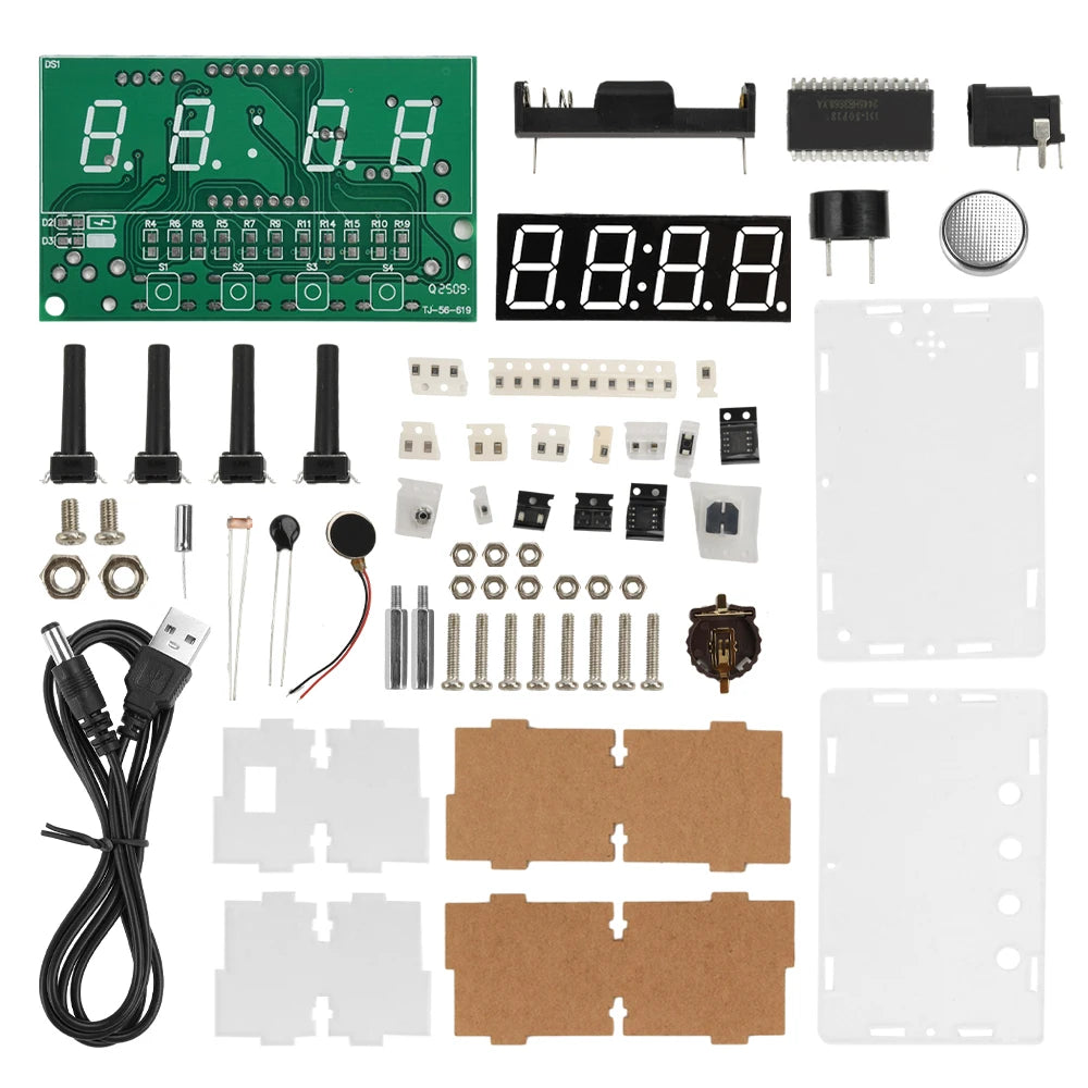 LED Digital Electronic Clock DIY Kit Clock Teaching Welding Exercise Circuit Board Set with Alarm Clock Temperature Countdown Oasis Select