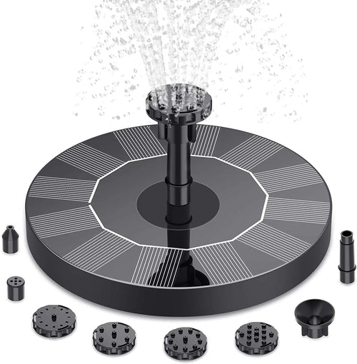 1.5W Solar Fountain Pump, with 6 nozzles Solar Bird Bath Fountain, Water Pump Floating Fountains Suitable for Ponds Oasis Select 1W