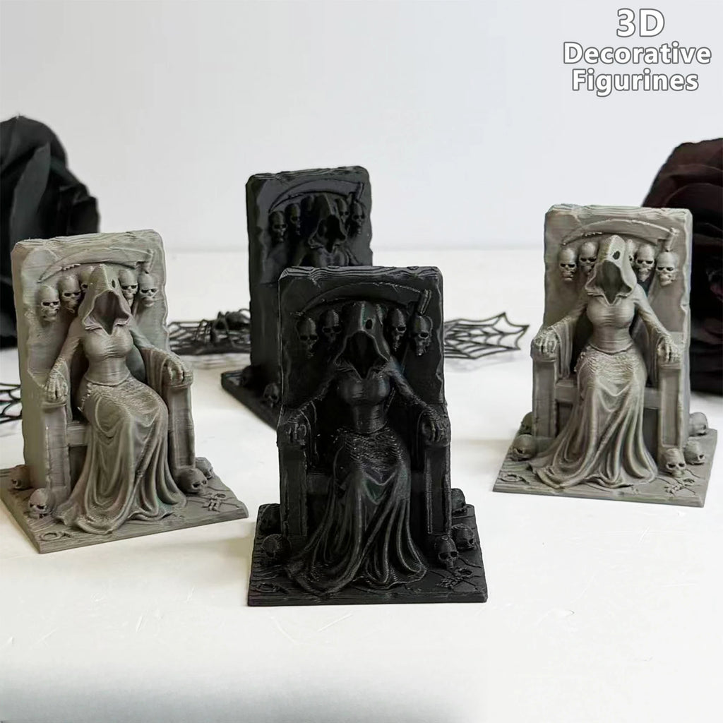Grim Reaper Witch Throne Figurines 3D Printed Gothic Skull Statues Dark Fantasy Miniatures Diy Ornaments Halloween Desktop Decor Oasis Select