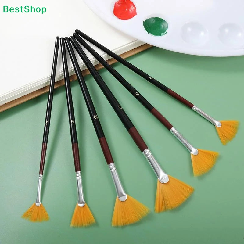 6-Piece Fan Paint Brush Set – Acrylic, Watercolor & Oil