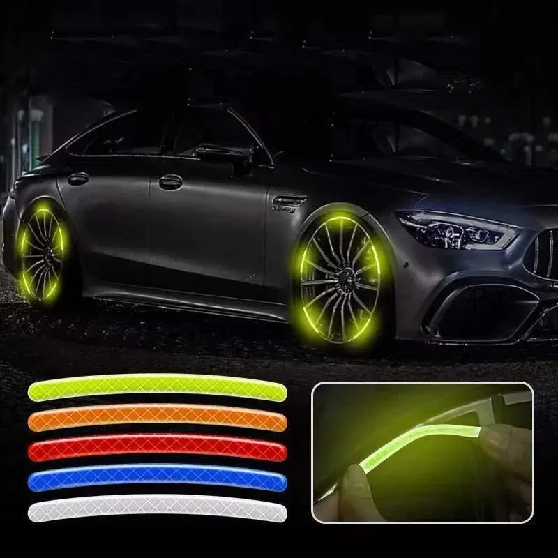 Car Wheel Hub Reflective Sticker Tire Rim Reflective Strips Luminous for Night Driving Car Bike Motorcycle Wheel Sticker Oasis Select