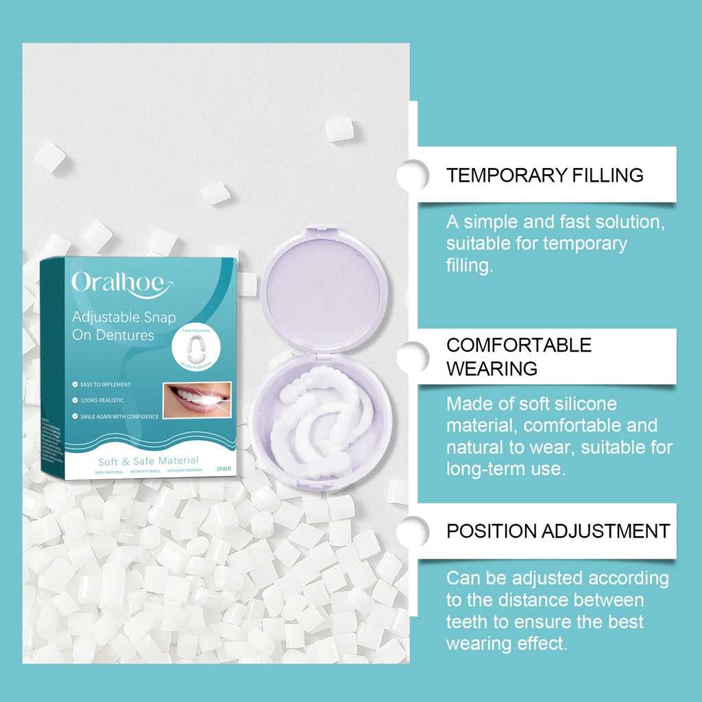 Adjustable Snap-On Dentures - Comfortable & Natural Temporary Tooth Filling Kit, Teeth Gap Correction Set Oasis Select