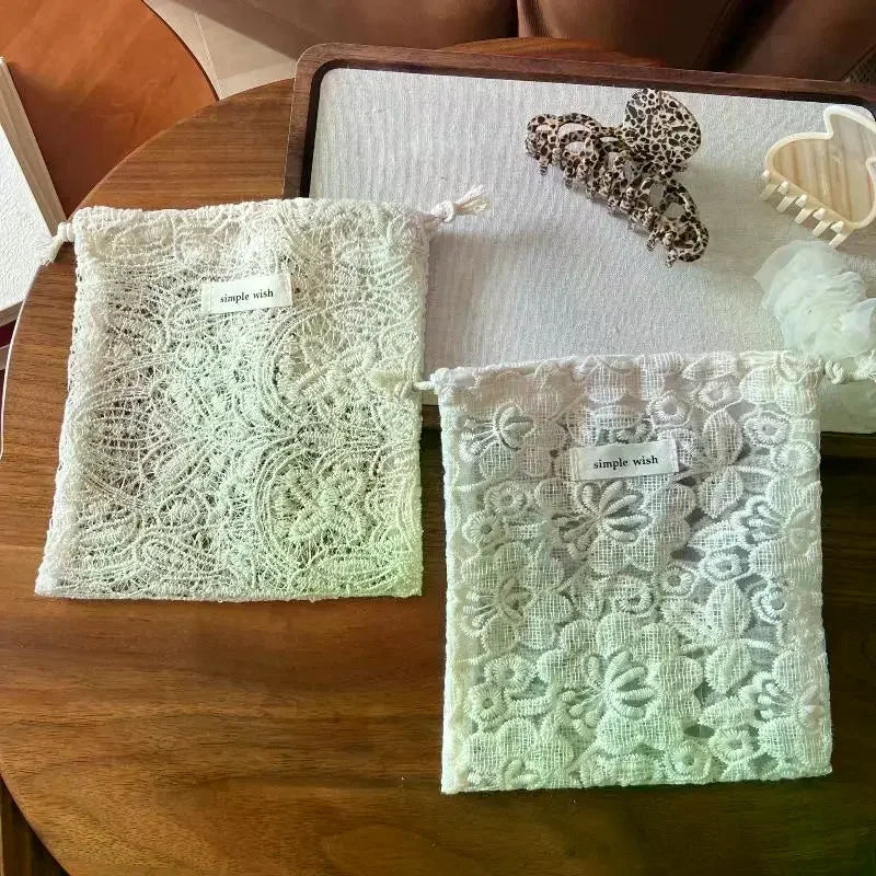 Vintage Lace Drawstring Bag | Travel Organizer for Cables & Cosmetics