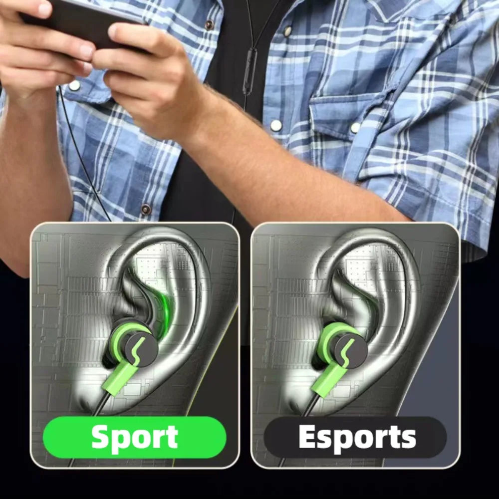 Gamer Wired Earphones Sports Earphone Super Bass Headphones Sweatproof Running Headset With Mic Ear Hook For All Mobile Phone Oasis Select