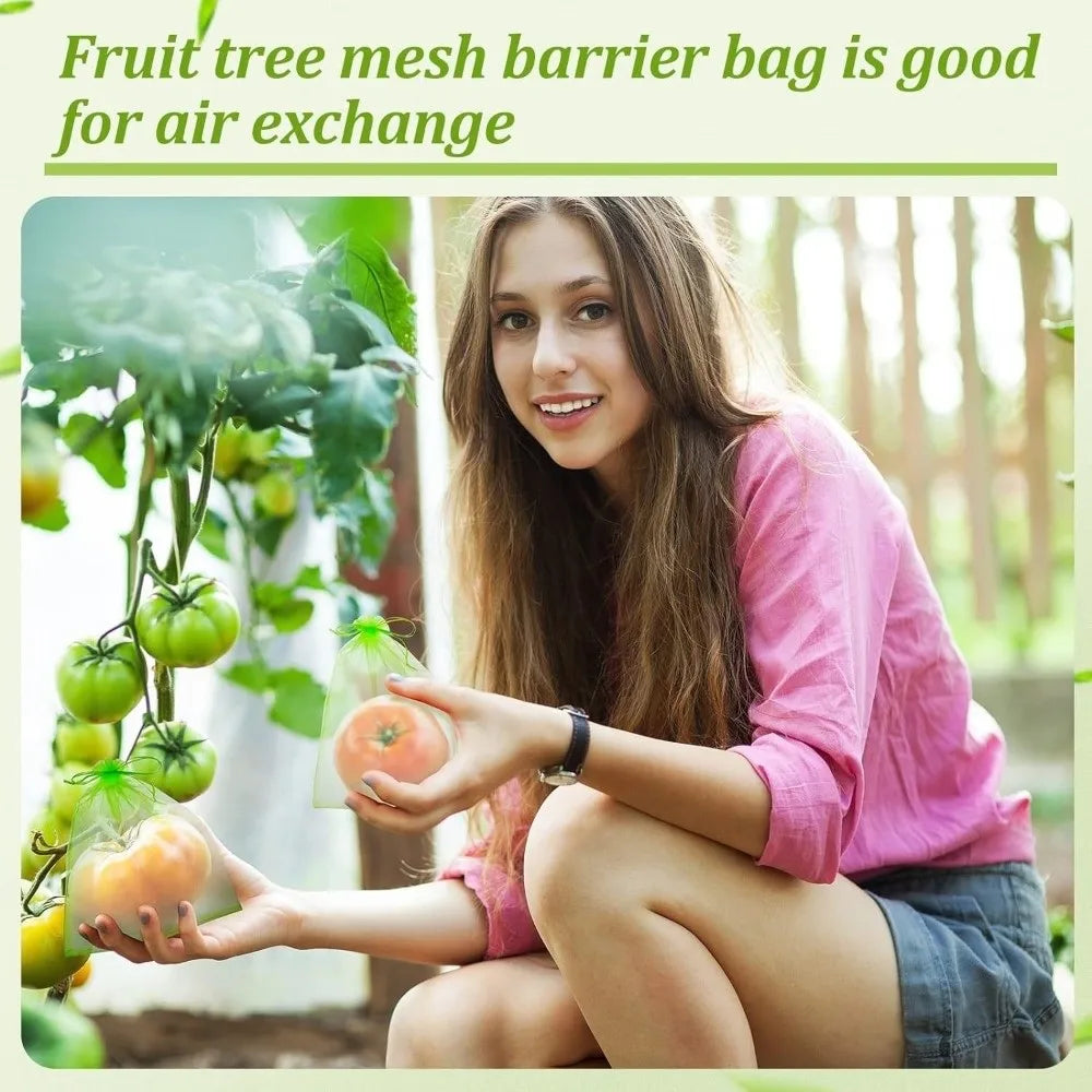 100Pcs Mesh Fruit Protection Bags with Drawstring Weather Resistant Fruits Insect Proof Bag Organza Grape Protection Cover Oasis Select
