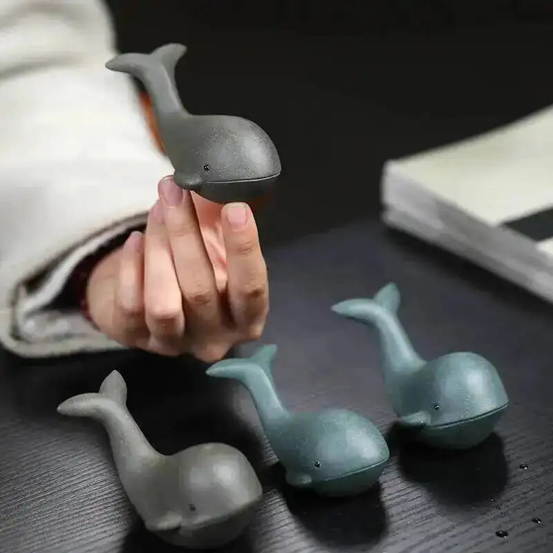 Purple Clay Water-spraying Whale Tea Pet Ornament Cover Pen Holder Premium Suitable for Tea Table Tea Desk Ornament Tea Play Oasis Select