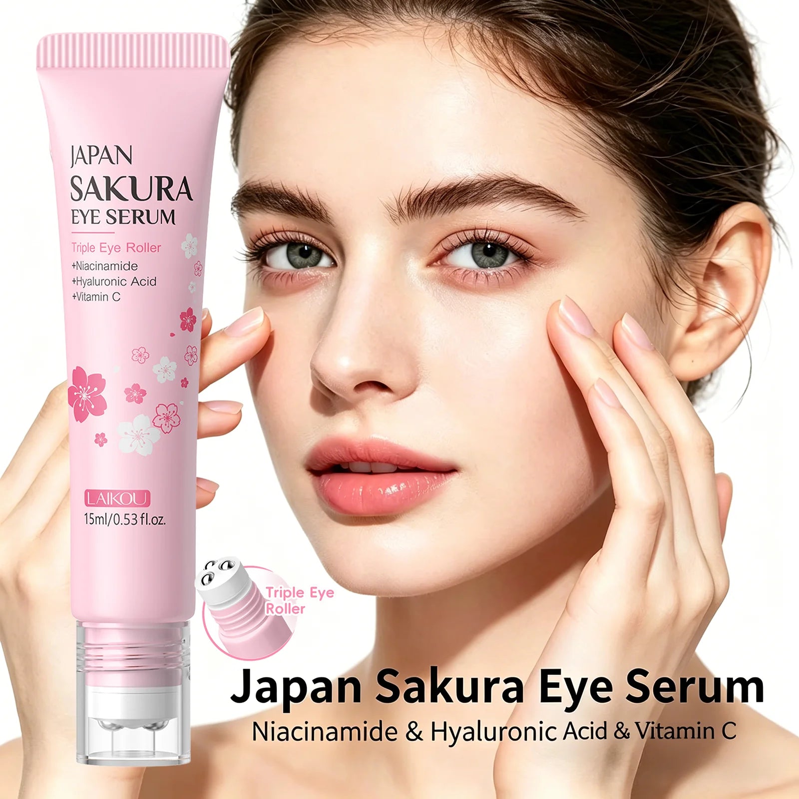 LAIKOU Sakura Eye Serum Roller 15ml | Niacinamide & Hyaluronic Acid