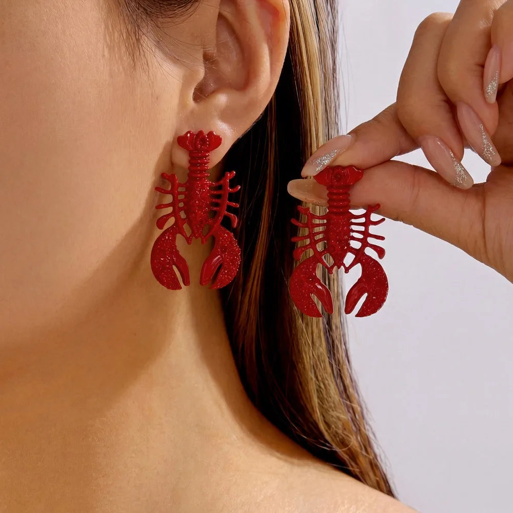 Creative Ocean Series Lobster Earrings Enameled Metal Exquisite Animal Earrings Ear Jewelry for Girls Ladies Oasis Select F