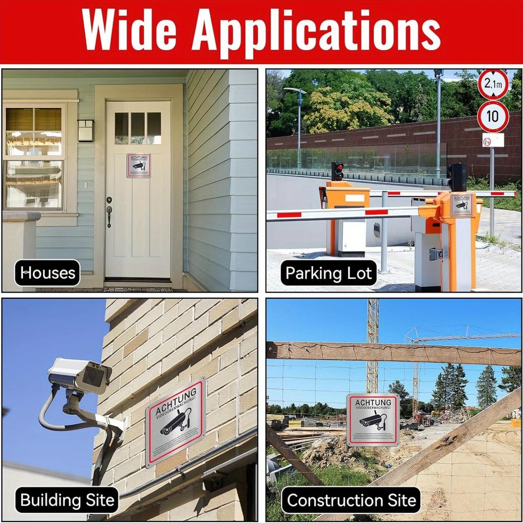 Aluminum Alloy Wall-Mounted Surveillance Camera Signage - German Text & Symbols - Metal Security System Plaque Oasis Select