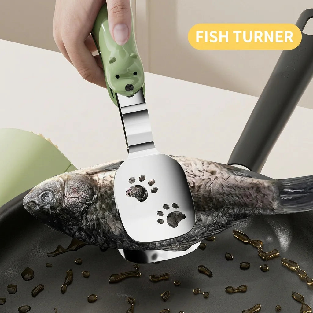 Bear Fish Tongs Flipper Stainless Steel Kitchen Home Utensil Spatula Turner Non Slip Handle Cooking BBQ Grilling Tools Oasis Select