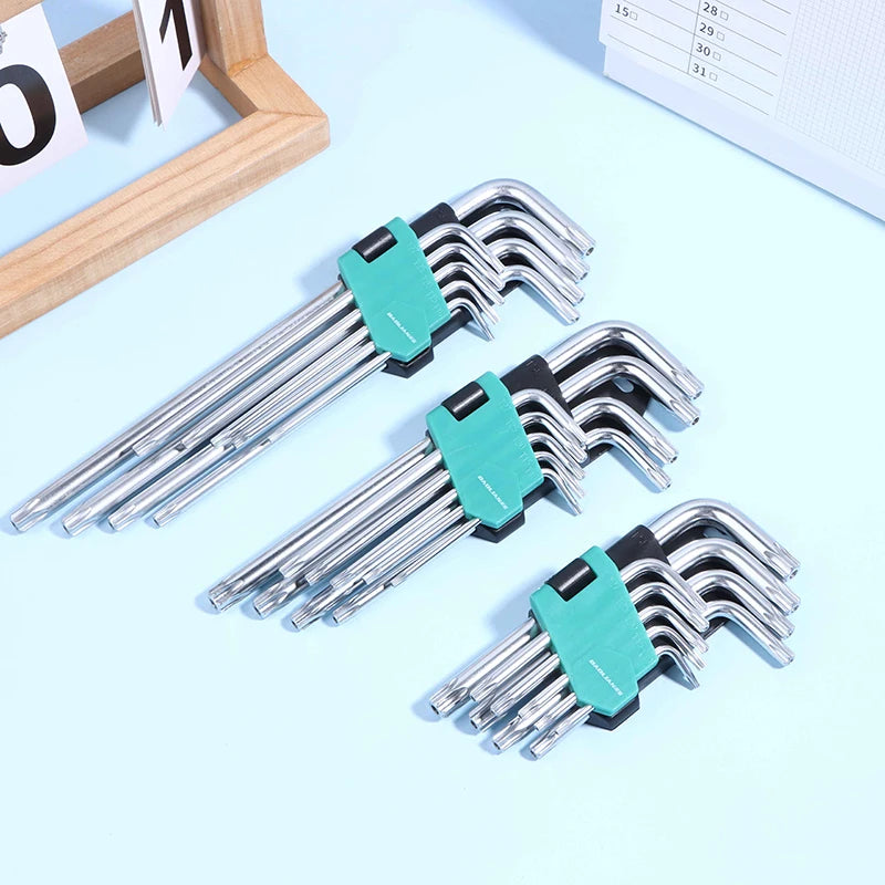 9Pcs Torx Star Wrench Kit Extended Allen Keys L-Type Hexagon Spanner Plum Blossom Dual End Screwdriver Hex Tool Set Oasis Select