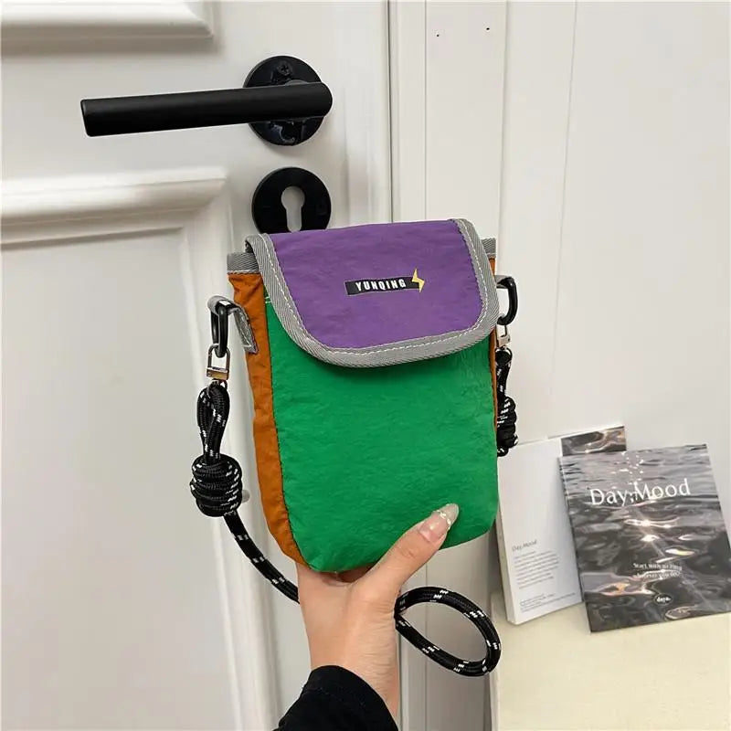 Unisex Color Patch Nylon Crossbody Mini Bag Secure Phone Purse Lightweight Casual Bag for Urban Travel School Oasis Select Green