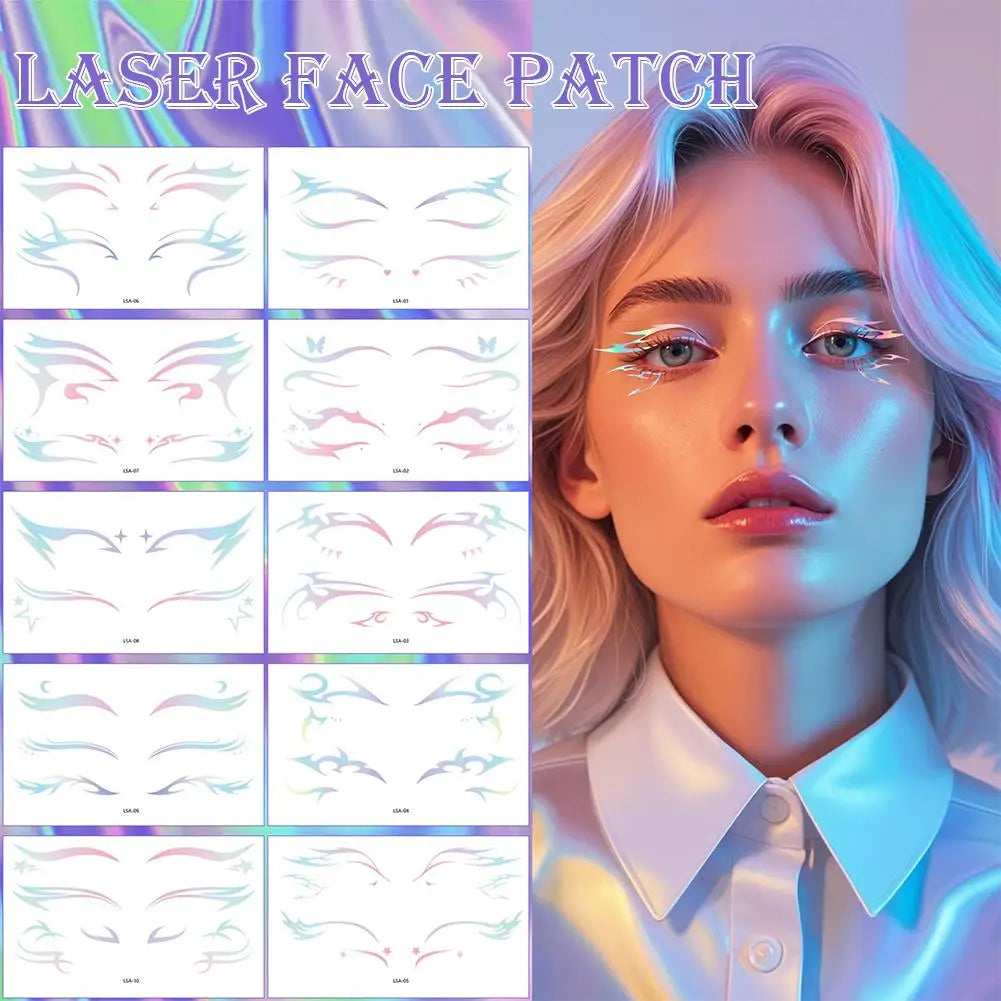 Laser Face Stickers Tattoo Waterproof Temporary Tattoo Eye Decal Glitter Makeup Sticker For Women Party Dance Music Festiva L6E3 Oasis Select