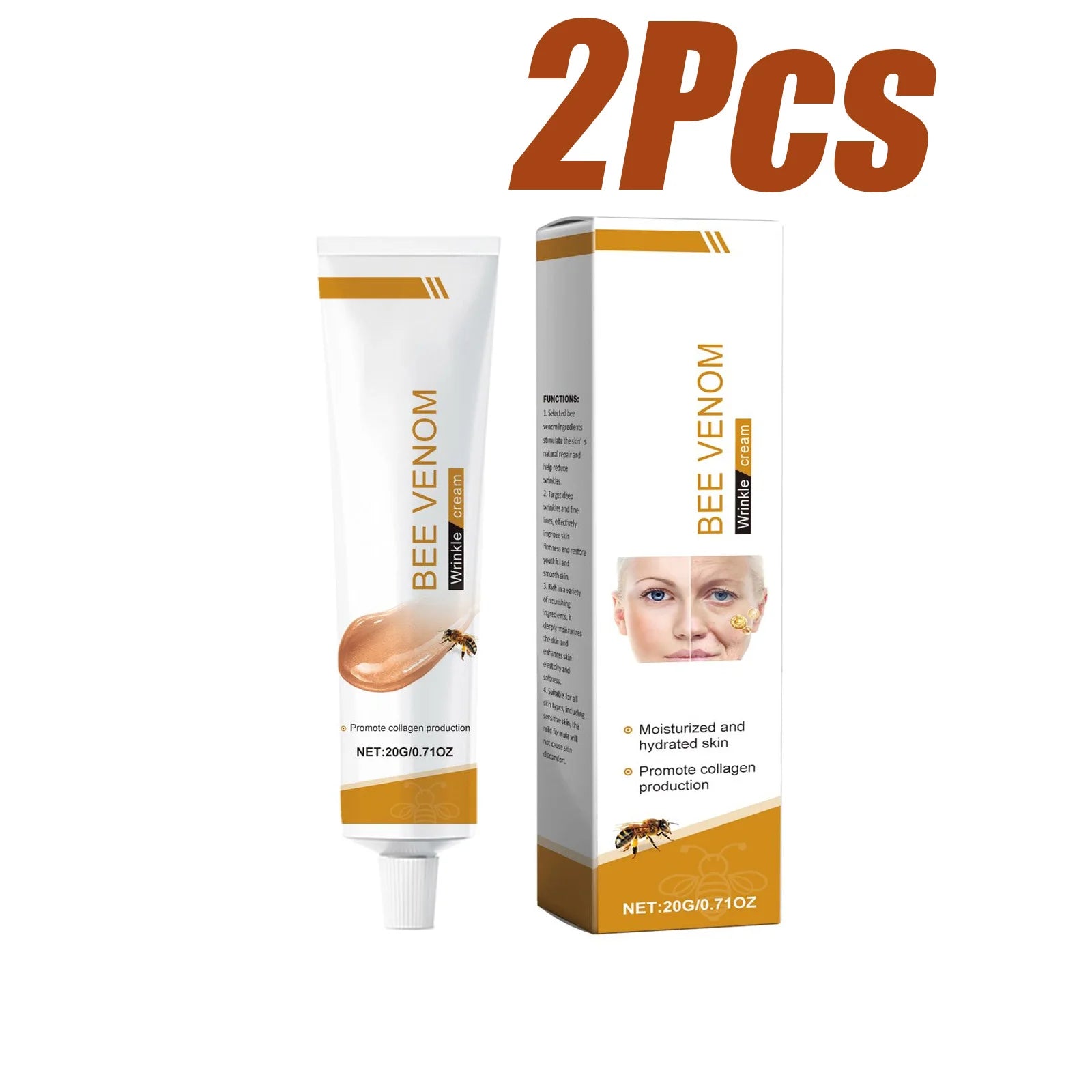 Bee Venom Wrinkle Removal Cream Firming Lifting Facial Moisturizing Deep Hydration Smoothing Fine Lines Anti Aging Face Cream Oasis Select 2 x 20g Boxed