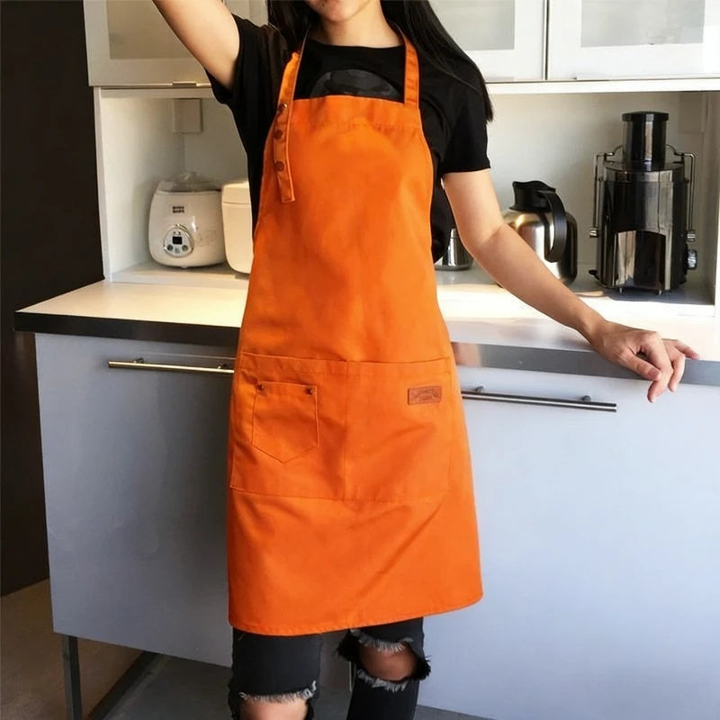 Chef Waiter Cafe Shop Waiter Pure Color Cooking Kitchen Apron For Woman BBQ Hairdresser Aprons Bibs Kitchen Accessory Oasis Select orange