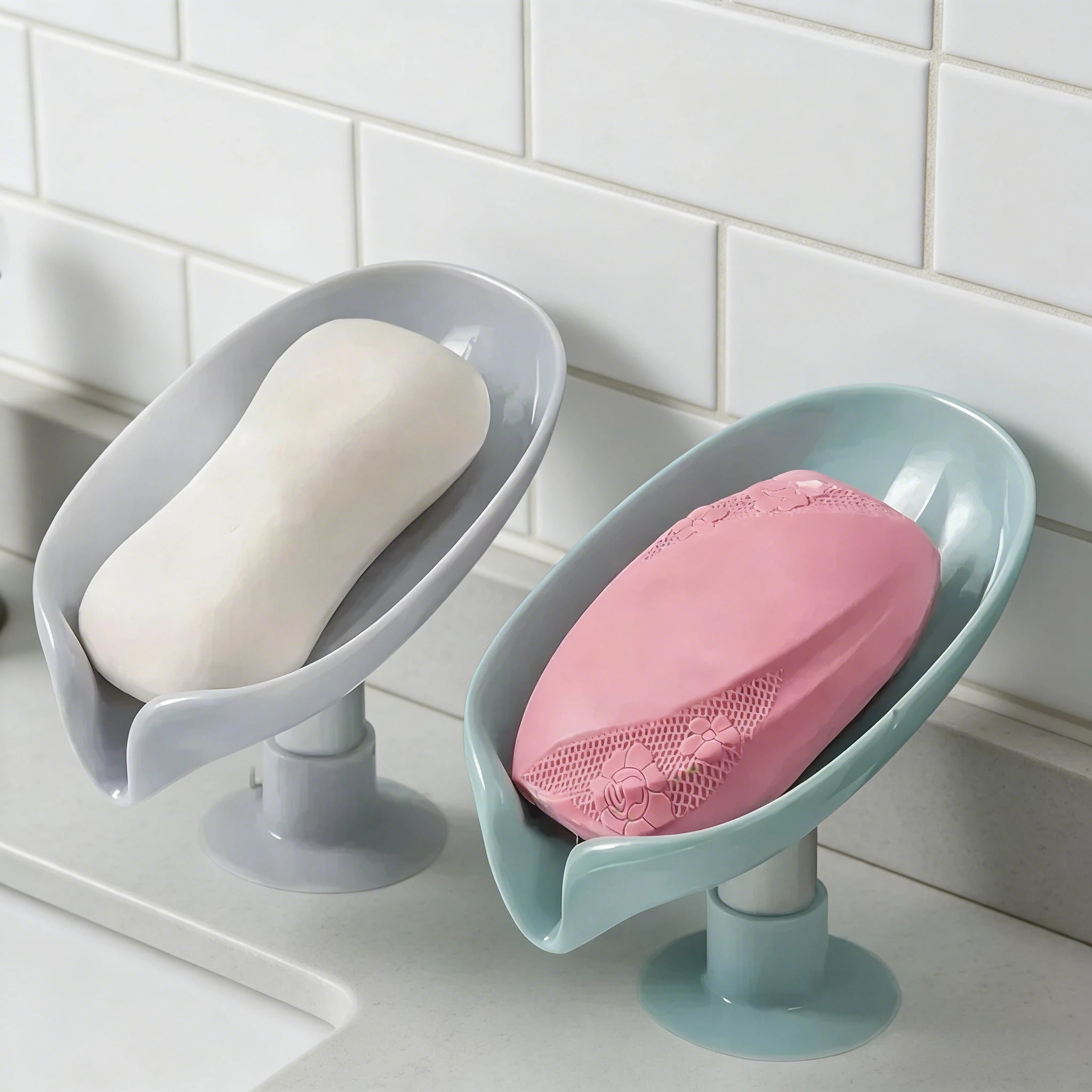 Leaf Shaped Suction Cup Soap Dish With Drain Holes Multifunctional Drying Rack Sponge Container For Bathroom&Kitchen Daily Use Oasis Select