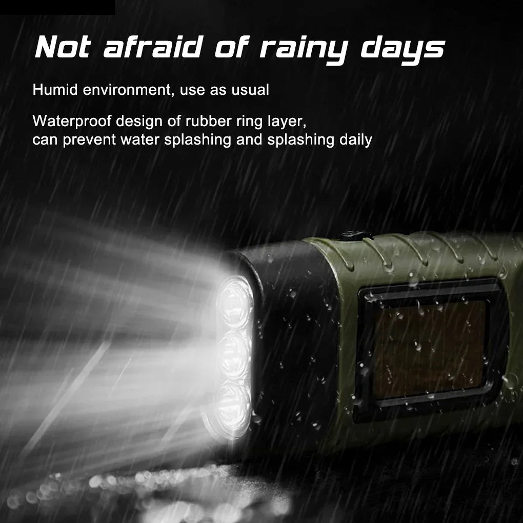 LED Hand Crank Solar Rechargeable Flashlight | Survival Torch