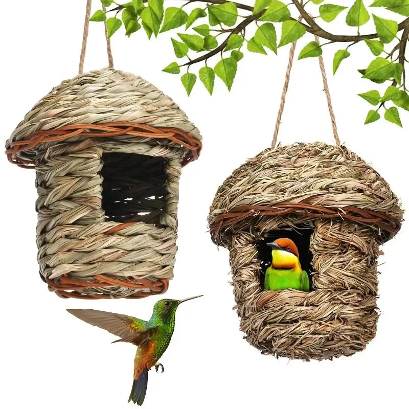 Bird House Outdoor Garden Hanging Bird Nest Hand-woven Straw Bird's Nest Parrot Hatching Breeding House Nest Bird Accessories Oasis Select
