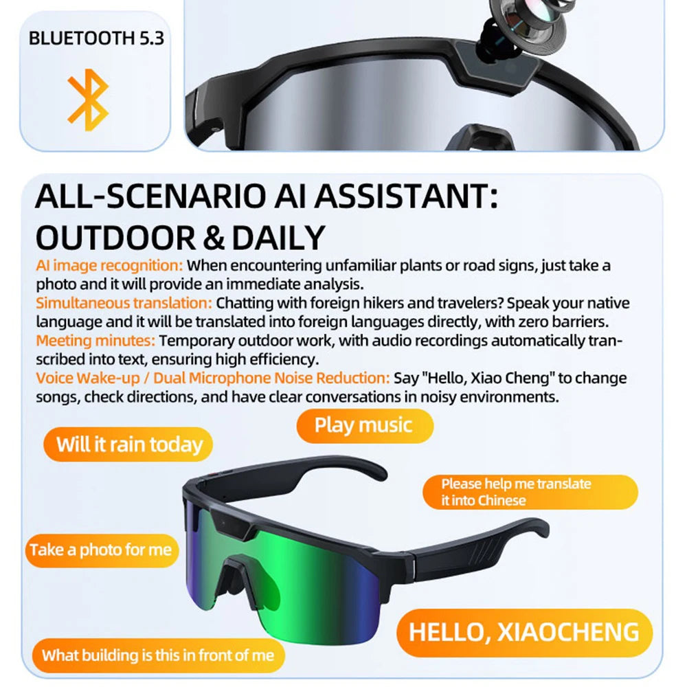 AI Smart Cycling Glasses 800W Camera Video Record Real-time Translation UV Protection Sports Eyewear For Bike Fishing Men Women Oasis Select