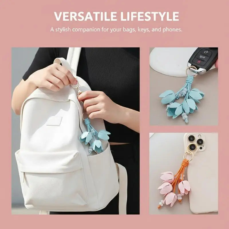 Tulip Flower Bag Charm – Floral Pendant for Handbag & Keychain Bag Charm Pendant Oasis Select