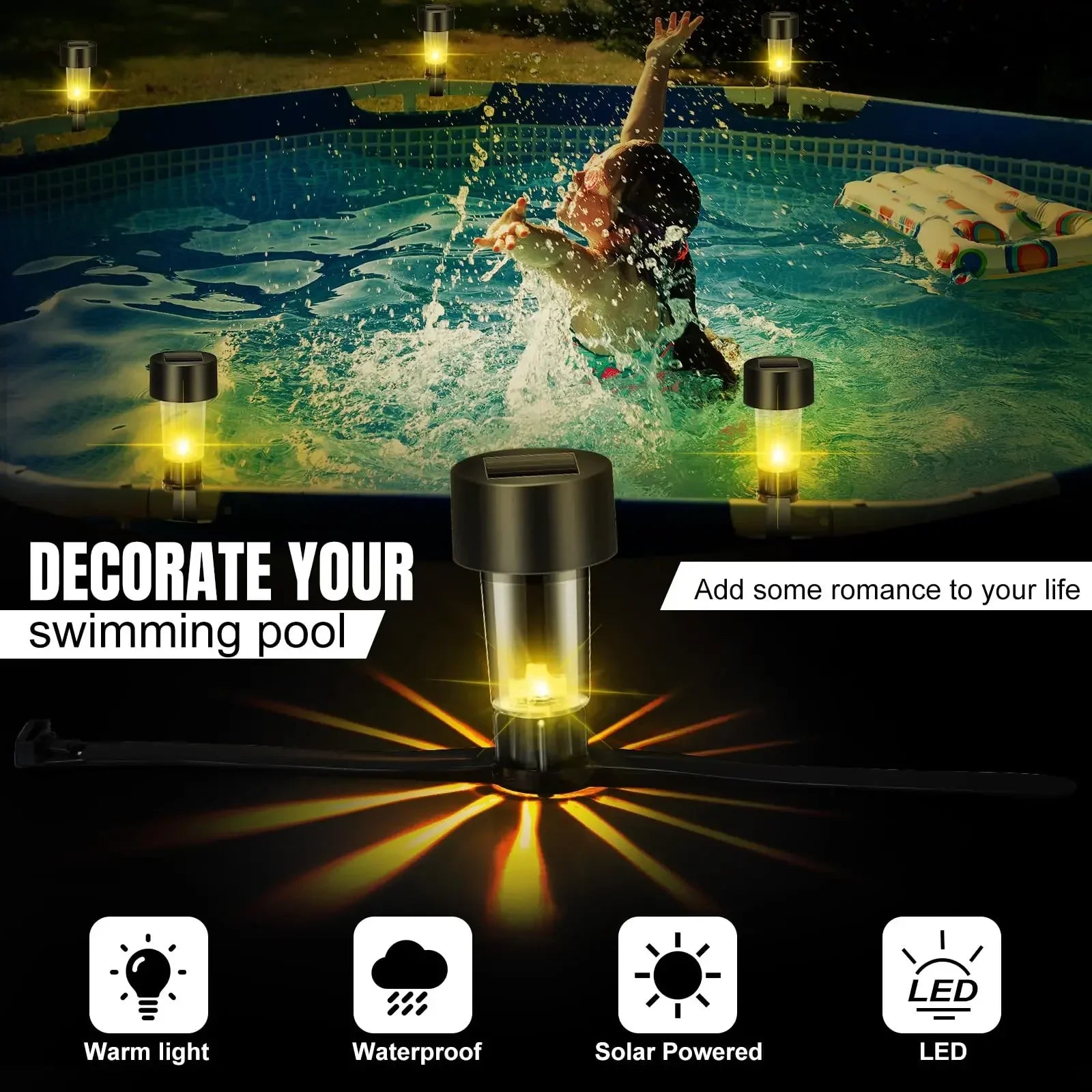 Solar LED Pool Rail Lights | IP44 Waterproof | 1–6 Pcs