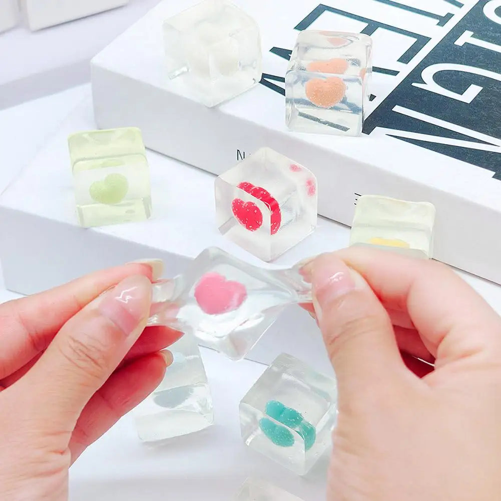 Kawaii Clear Ice Cube Shaped Squishy Toy Love Heart Stress Relief Toys Romantic Valentine Day Gift Squeeze Venting Toys for Kids Oasis Select