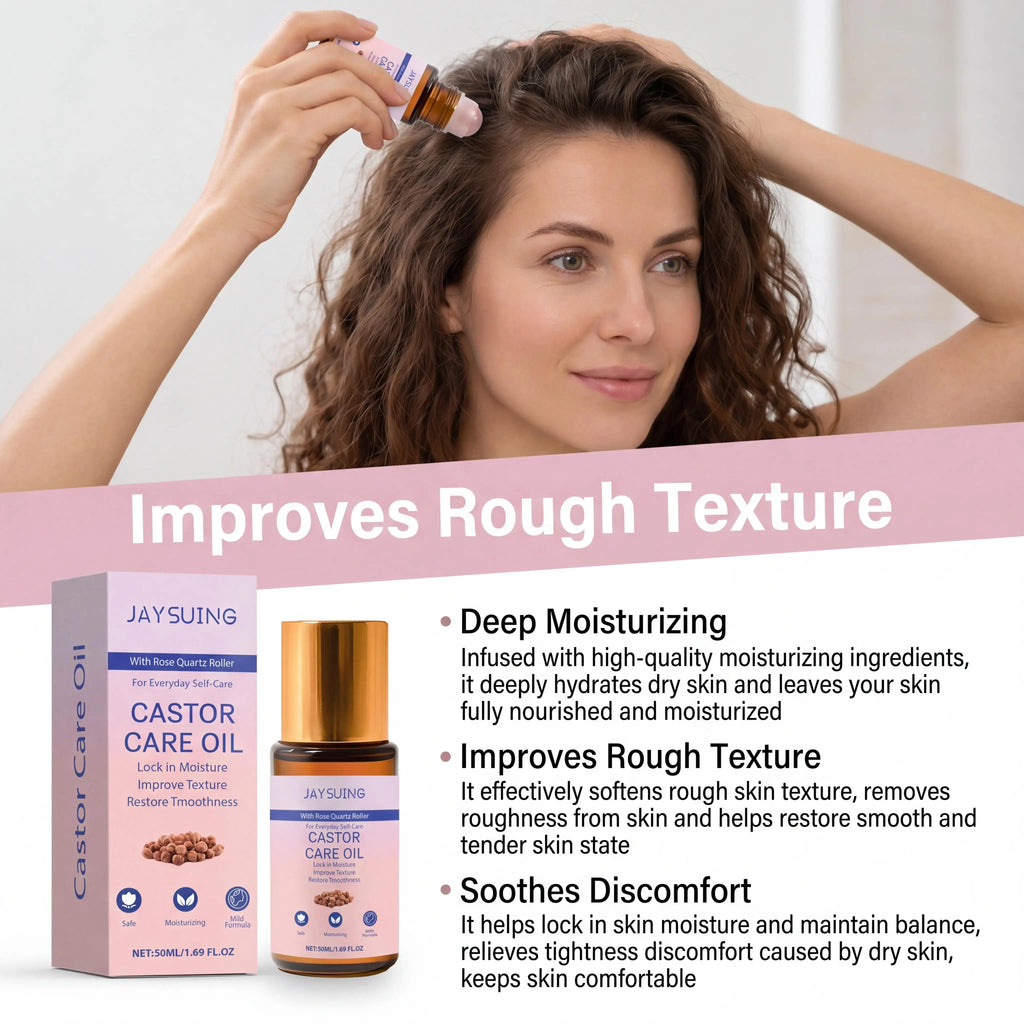 Organic Castor Oil Rose Quartz Roller – Skin & Hair Growth Castor Oil Roller Oasis Select