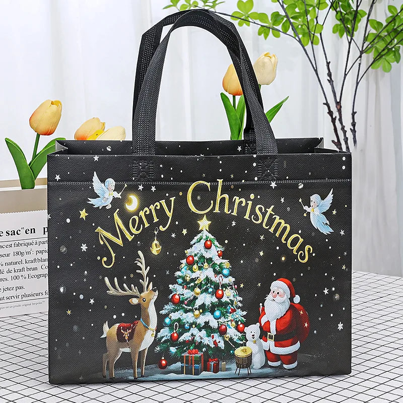 Christmas Snowman & Santa Non-Woven Gift Bag | Holiday Tote