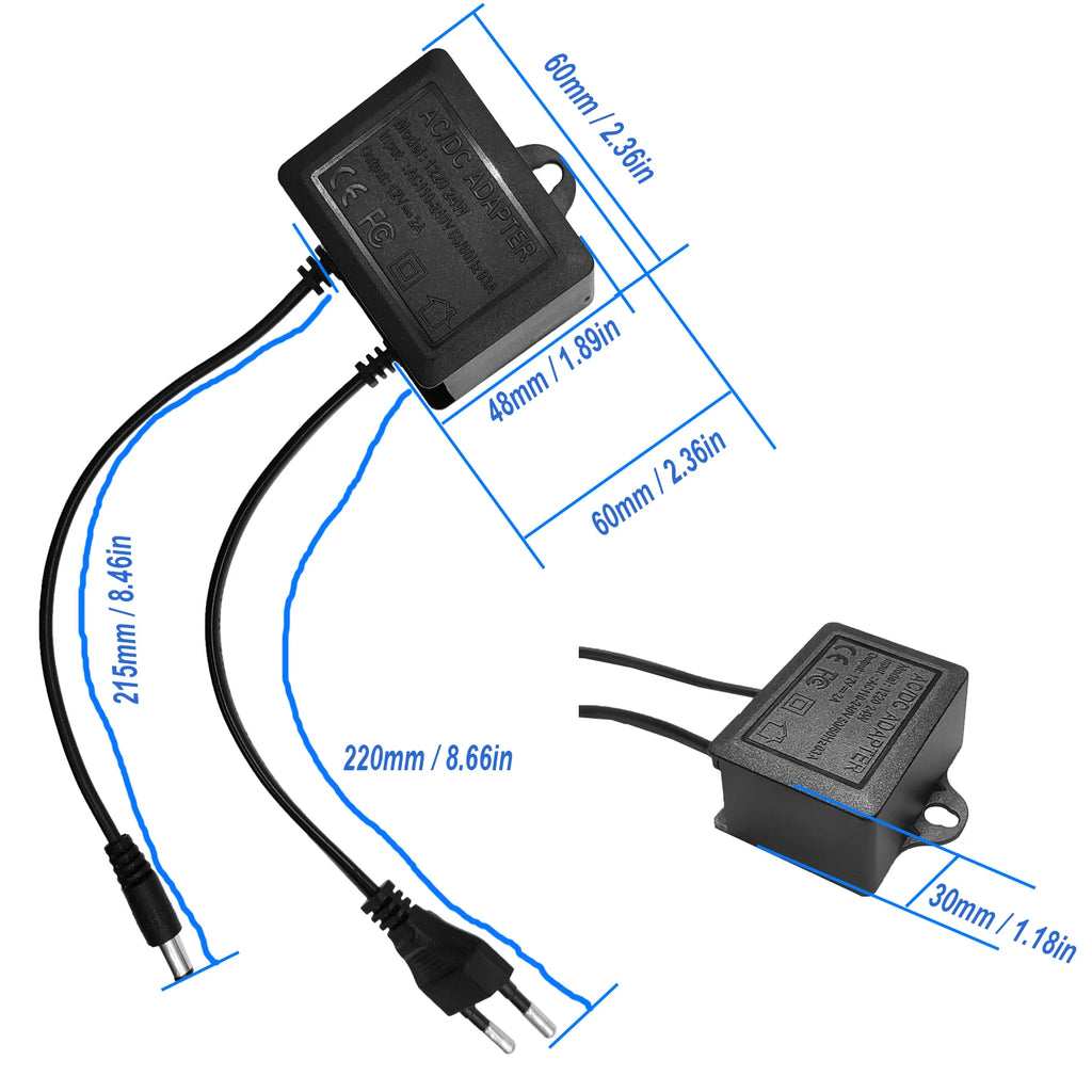 Power Adapter DC12V 2A EU Plug Outdoor Waterproof For CCTV Security Surveillance Camera Charger NVR DVR Router Input AC110V-240V Oasis Select