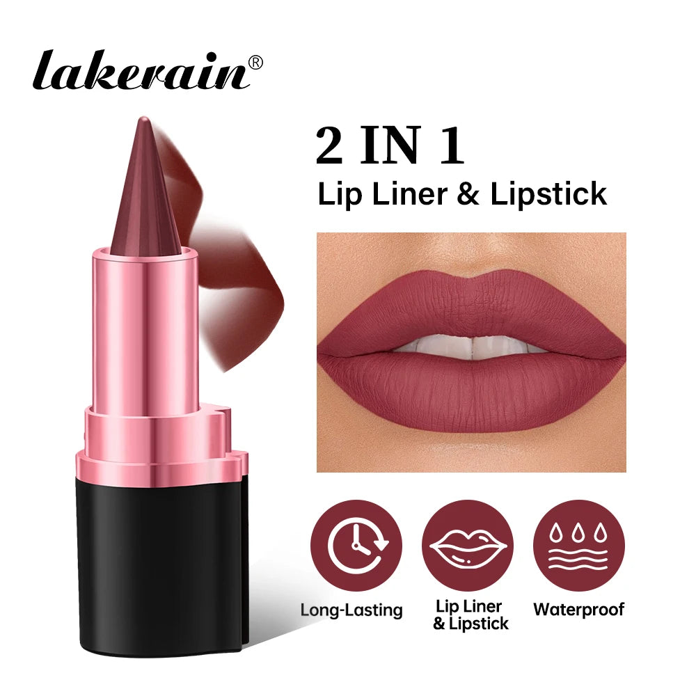 2In1 Matte Liner Lipstick Pen Gradient Lip Liner Red Brown Lipsticks Pencil Lasting Waterproof Lip Stick Sexy Women Lip Cosmetic Oasis Select