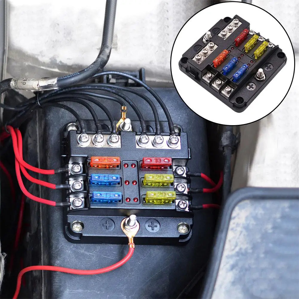 2025 NEW 6/12 Ways Fuse Box LED Warning Indicator 12V 32V Power Distribution Panel Car Boat Fuse Box Holder With Plastic Cover Oasis Select