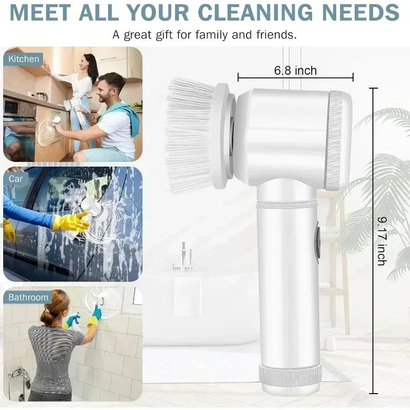 Cordless Electric Scrubber Brush Set – 5 Heads, Kitchen & Bath