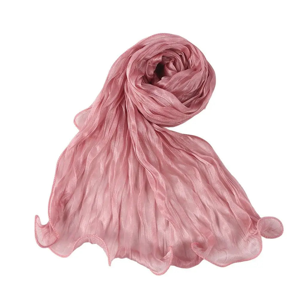 High Qulaity Solid Color Silk Scarf Shining Ruffled Edge Sunscreen shawl Soft Long Chiffon Hijab Veil Outdoor Oasis Select
