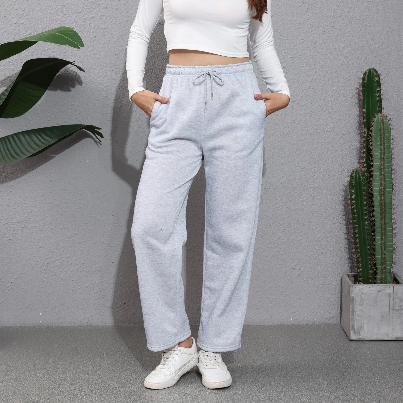 Women's Fleece-Lined Wide Leg Sweatpants | Casual Joggers Wide Leg Sweatpants Oasis Select