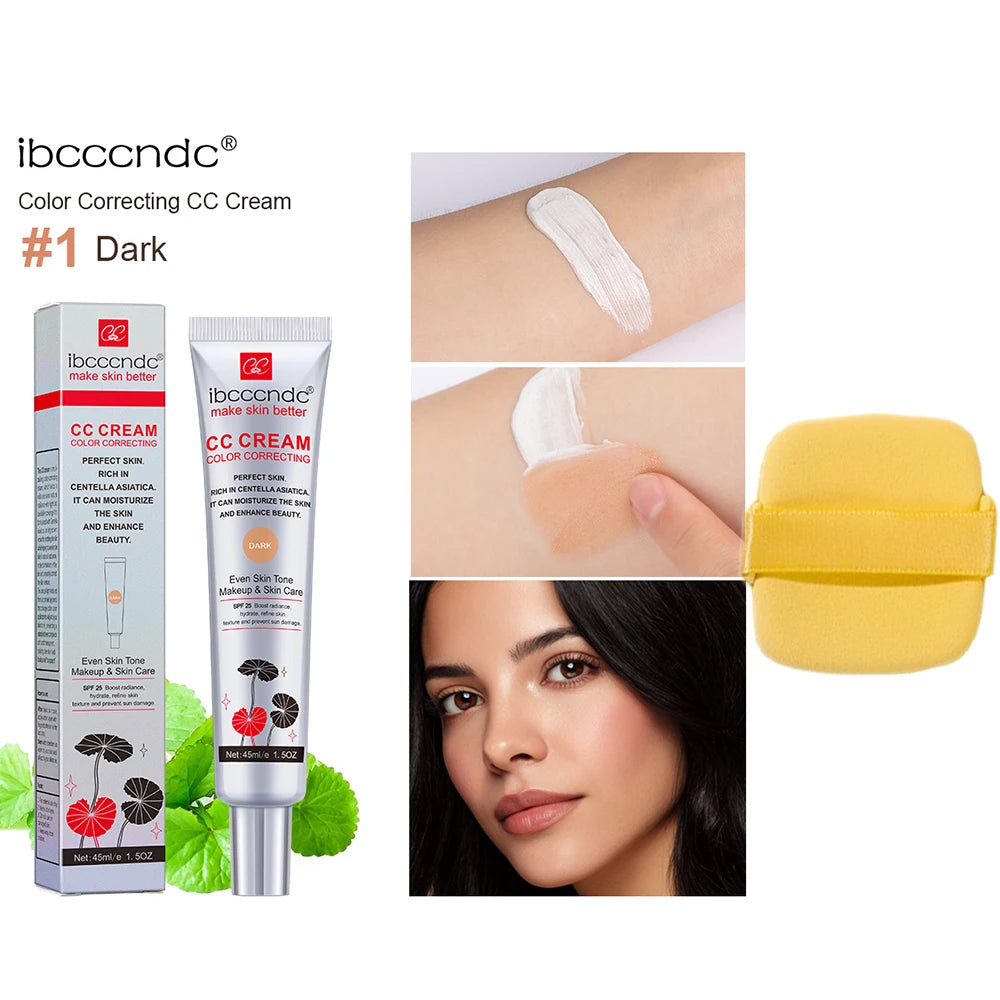 45ml Color Correcting CC Cream & Free Puff Centella Asiatica Repair BB Cream Concealer Whitening Liquid Foundation Cosmetics Oasis Select dark1pc Free Puff
