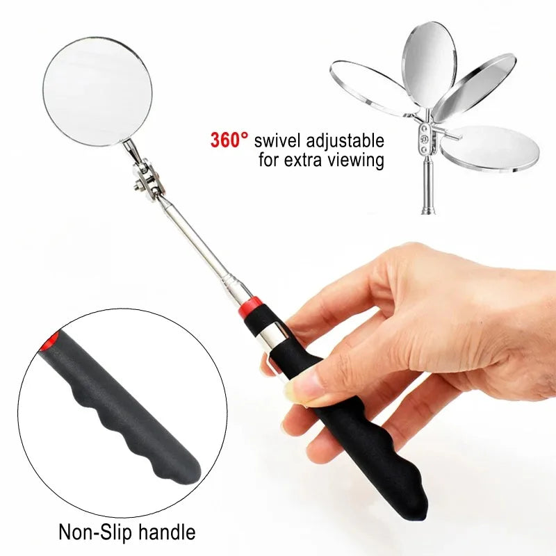 Car Mirror Portable Telescoping Flexible Head Inspection Mirror LED Light Adjustable 360 Degree Swivel Viewing Auto Hand Tools Oasis Select