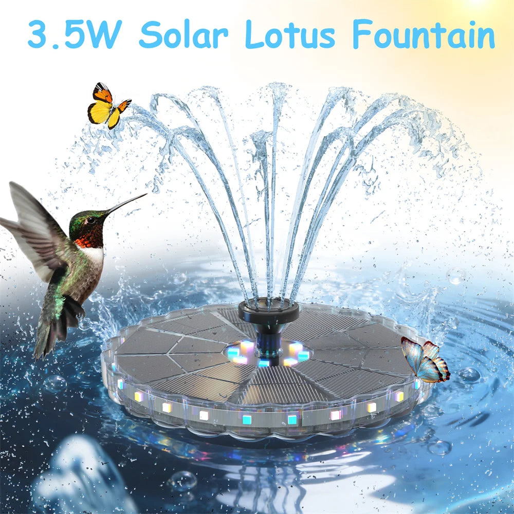3.5W Solar Fountain 1800mAh Battery Solar Water Pump with Colorful LED Lights&8 Nozzles Suitable for Bird Bath Garden Pond Oasis Select